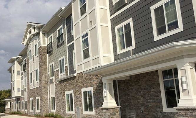 Exterior view of a nursing facility with modern architecture