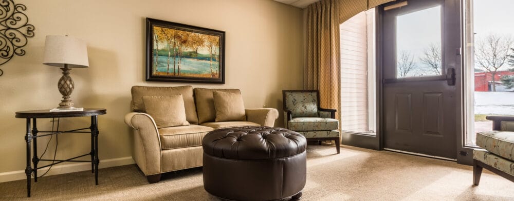 Cozy living room area with seating and artwork