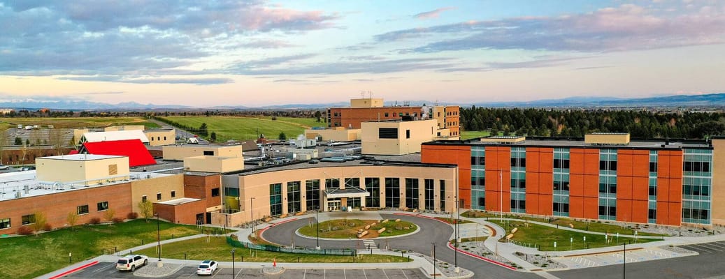 Aerial view of a senior living facility building