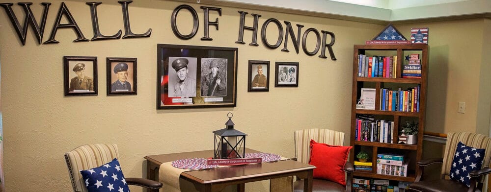 Interior of a community space featuring a Wall of Honor