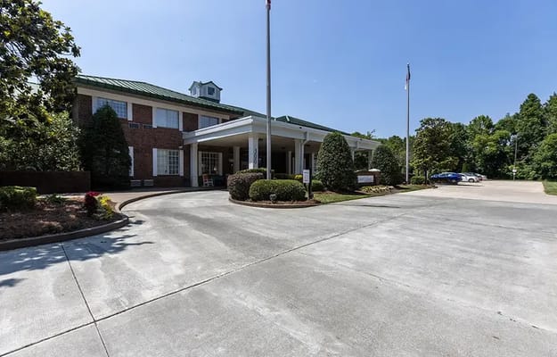 Exterior view of a senior living facility entrance