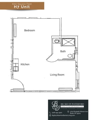Floor plan for a senior living unit