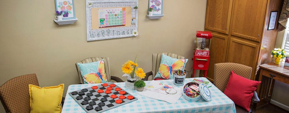 Activity room with games and colorful decor