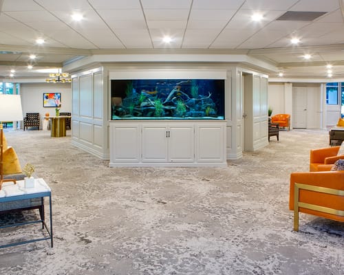 Interior common area with a large aquarium