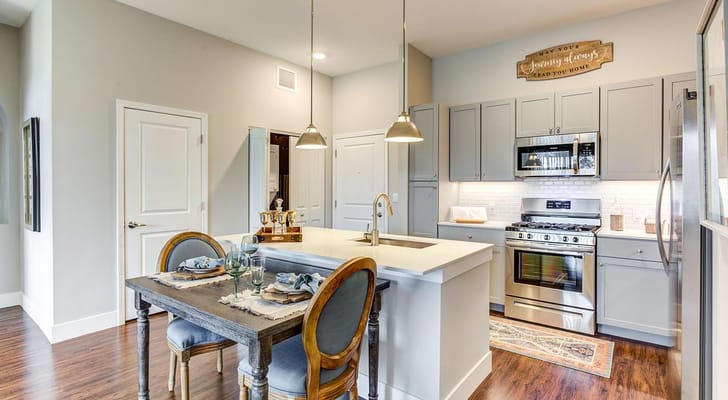 Interior view of a modern kitchen in a living space