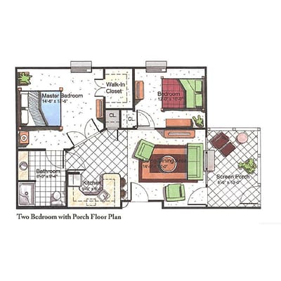 Architectural floor plan of a two-bedroom unit
