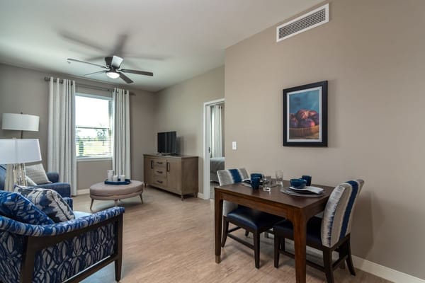 Cozy living area in a senior living apartment