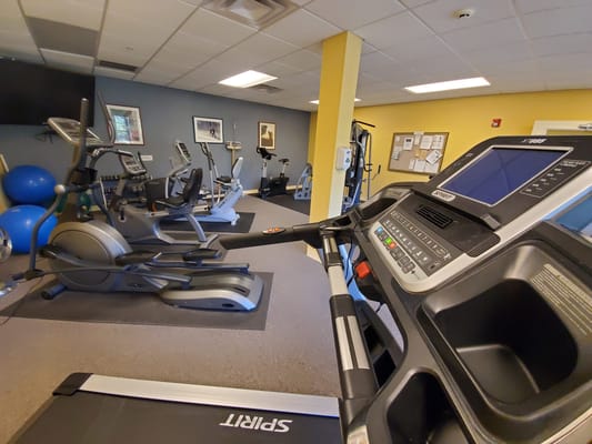 Indoor fitness area with exercise equipment