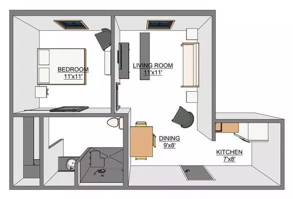 Architectural floor plan with labeled rooms