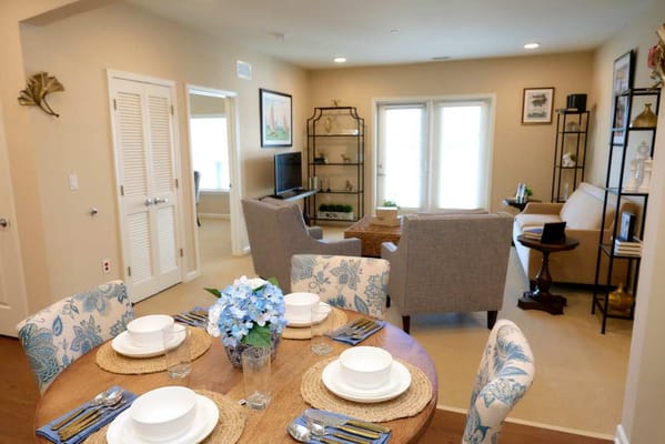 Bright interior common area with modern furnishings