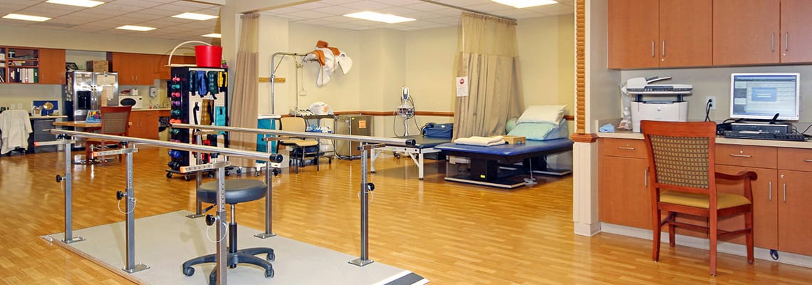 Interior view of a therapy room with equipment