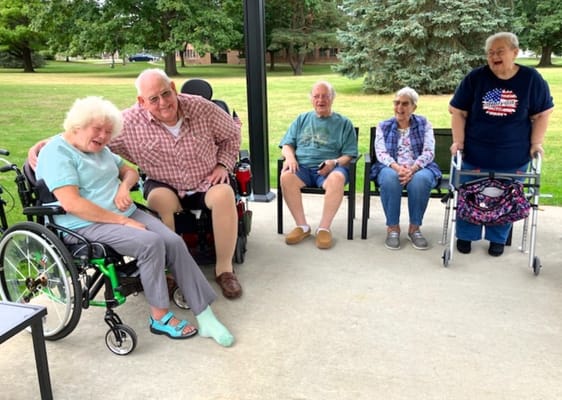 Residents enjoying time together in an outdoor space