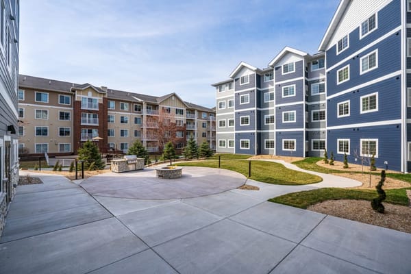 Outdoor view of Hayden Grove Senior Living with landscaped area
