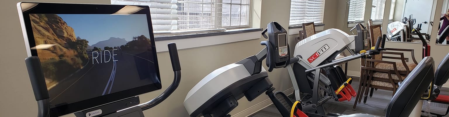 Interior fitness area with exercise equipment