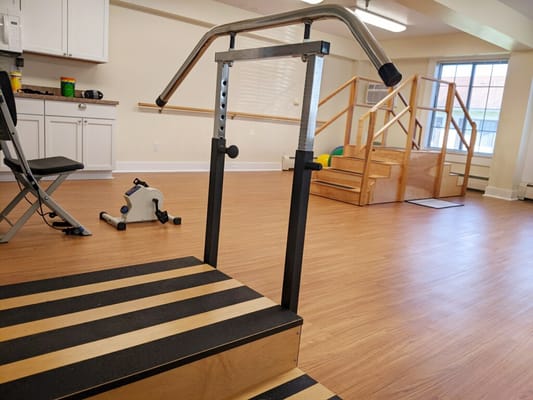 Accessible exercise equipment in a rehabilitation area