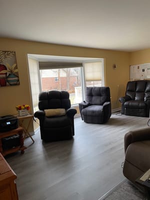 Bright interior common area with seating