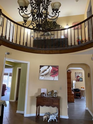 Interior view of a senior living facility with decor