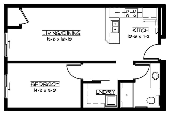 Floor plan of a resident unit with labeled rooms