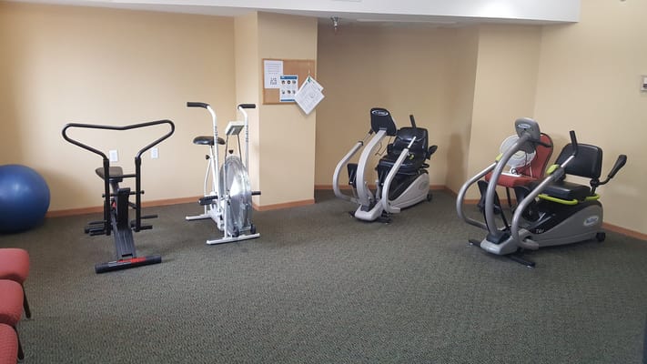 Exercise equipment in a fitness area
