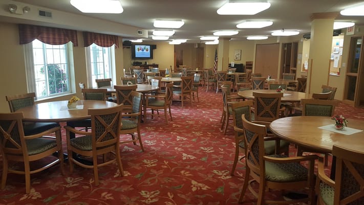 Interior view of a dining room with seating