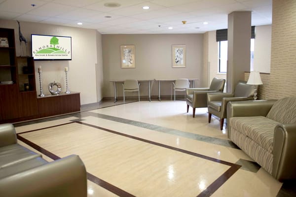 Interior view of a common area with seating