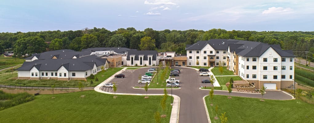 Aerial view of Haven Home facility with green surroundings