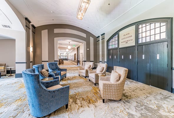 Comfortable seating in a well-lit common area