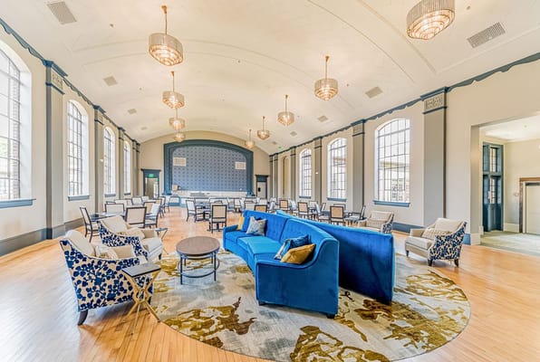 Bright and spacious common area with seating