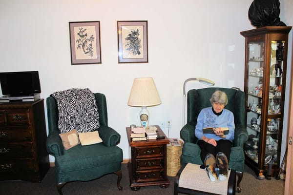 Senior woman reading in a cozy living space