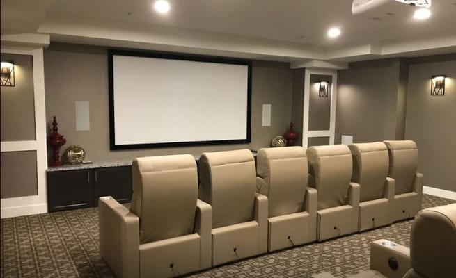 Seating area in a facility's movie theater room