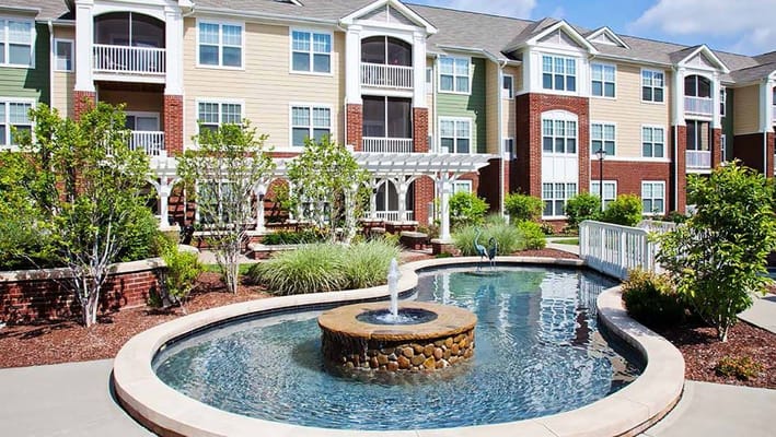 Beautiful courtyard with water feature and landscaping