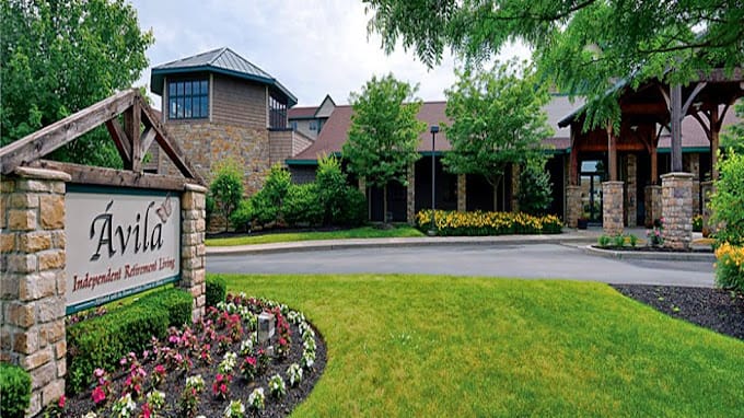 Entrance and facade of a senior living community