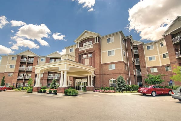 A welcoming view of the front entrance of Barrington of Oakley senior living facility.