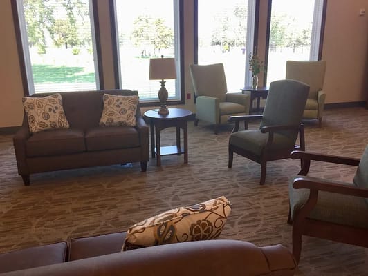 Bright lobby area with comfortable seating