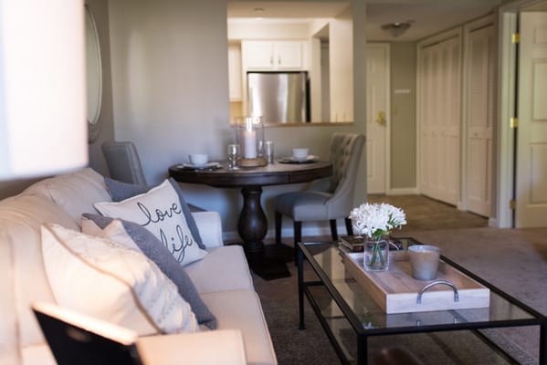 Cozy living area with sofas and decorative elements