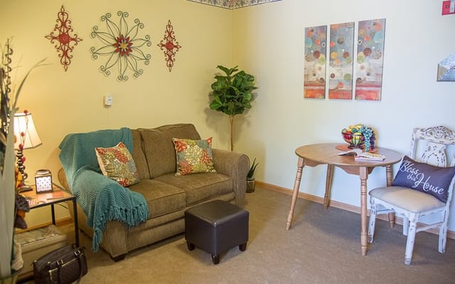 A cozy sitting area in a senior living facility