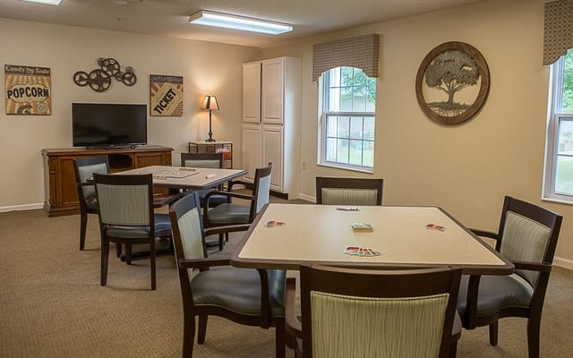 Cozy common area with tables and seating