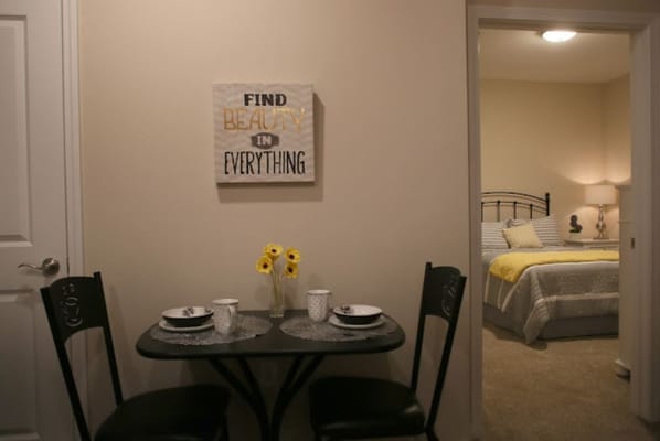 Cozy dining table setup in a resident room