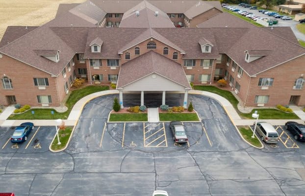 Aerial view of a senior living facility exterior