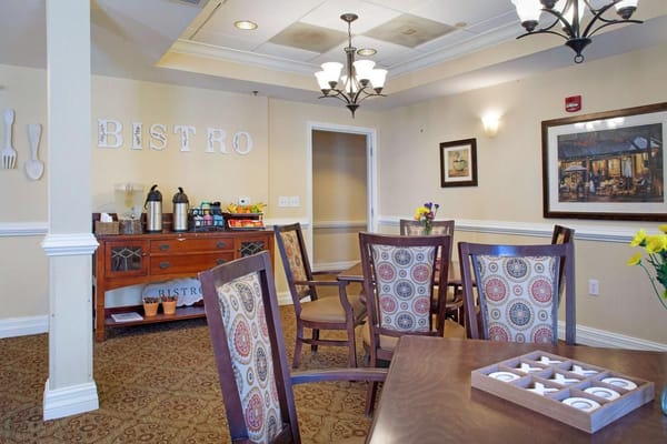 Interior view of dining area with bistro decor