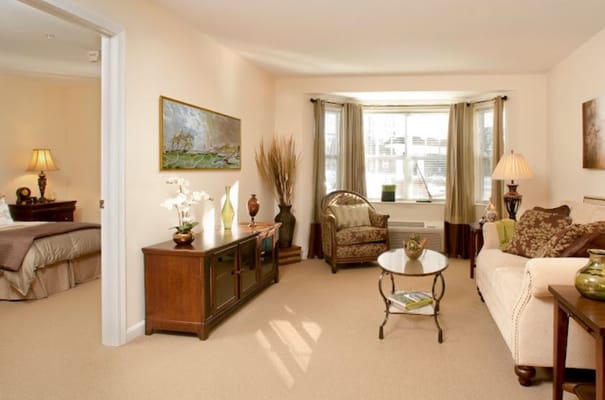 A cozy living room in a senior care facility