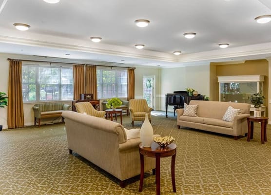 Bright and inviting common area with seating