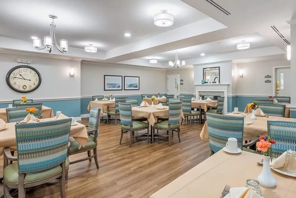 Bright dining room with neatly arranged tables