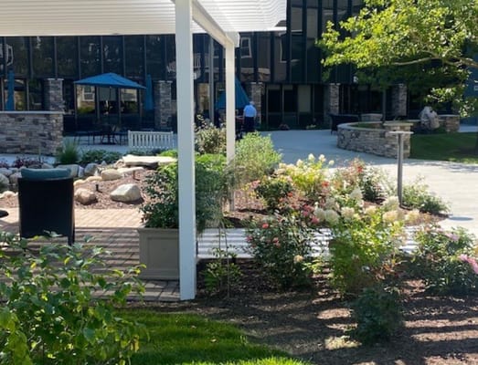 Beautiful garden area in front of the facility