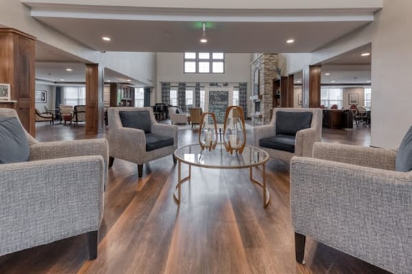 Bright and inviting common area with seating