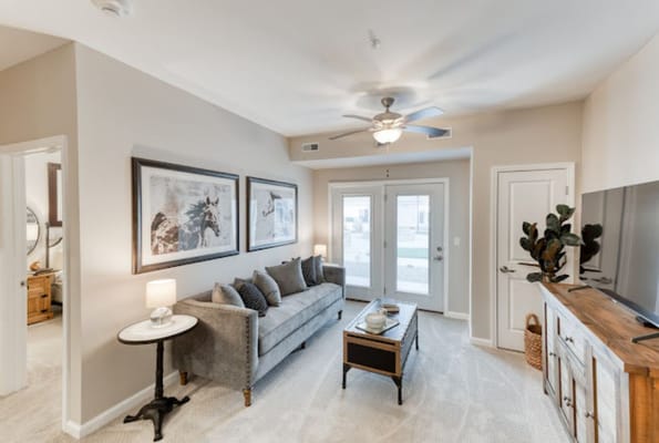 Cozy living room setup in a resident suite