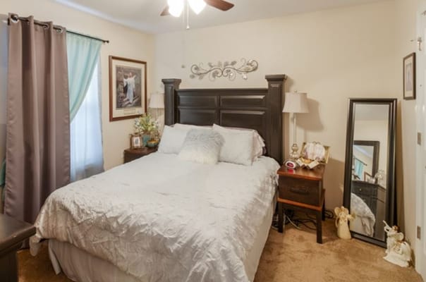 Cozy bedroom with a bed and decorative items