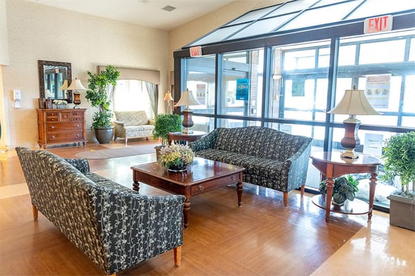 Bright and inviting lobby area with seating