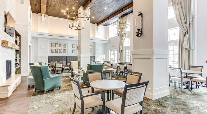 Bright, spacious common area with seating