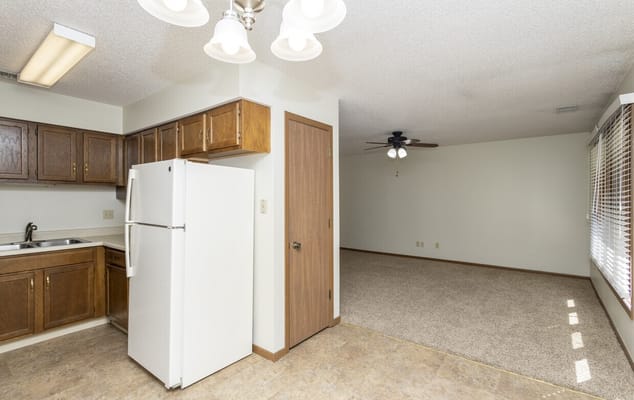 Spacious kitchen with living area in an apartment